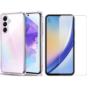 Samsung Galaxy A55 Uyumlu Köşe Dolgulu Anti Shock Telefon Kılıfı ve Kırılmaz Cam Ekran Koruyucu