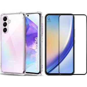 Samsung Galaxy A55 Uyumlu Köşe Dolgulu Anti Shock Telefon Kılıfı ve 5d Kırılmaz Cam Ekran Koruyucu