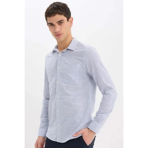 %100 Pamuk Modern Fit Polo Yaka Çizgili Uzun Kollu Gömlek E5046AX25SM