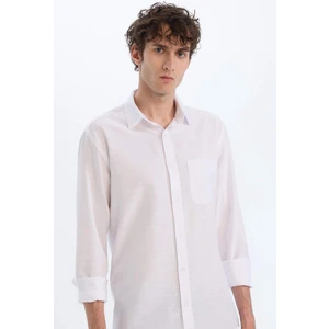 Modern Fit Polo Yaka Basic Düz Uzun Kollu Beyaz Gömlek E5045AX25SM
