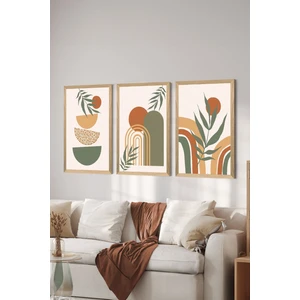 3 Parça Ahşap Çerçeve Görünümlü Mdf Tablo Seti - ERSYCRVSZ3SET25