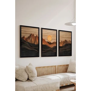 3 Parça Siyah Çerçeve Görünümlü Mdf Poster Tablo Seti - Set 31