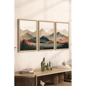 3 Parça Ahşap Çerçeve Görünümlü Mdf Tablo Seti - ERSYCRVSZ3SET18