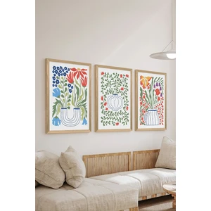 3 Parça Ahşap Çerçeve Görünümlü Mdf Tablo Seti - ERSYCRVSZ3SET15