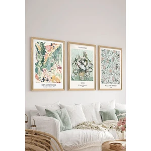 3 Parça Ahşap Çerçeve Görünümlü Mdf Tablo Seti - ERSYCRVSZ3SET16