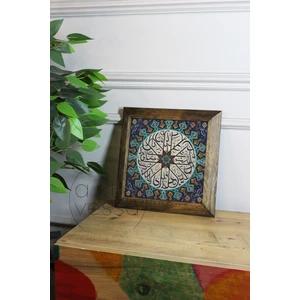 Masif Ahşap Çerçeveli Taş Tablo Pano 26  x  26  cm  - Çini 2