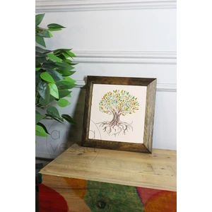 Masif Ahşap Çerçeveli Taş Tablo Pano 16  x  16  cm  - Ağaç Model 7