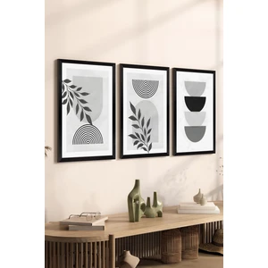 3 Parça Siyah Çerçeve Görünümlü Mdf Poster Tablo Seti - Set 34