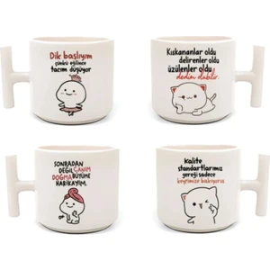 4'lü Moci Cat Baskılı - T Kulp Kupa