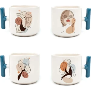 4'lü Modern Kız Art - T Kulp Kupa