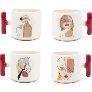 4'lü Modern Kız Art - T Kulp Kupa