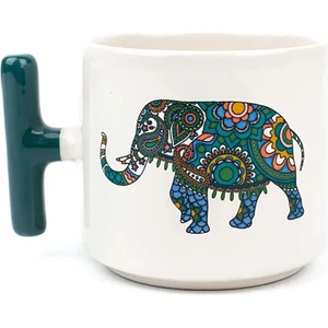 Etnik Fil Özel Tasarım Doğum Günü Hediyesi - Seramik T Kupa Kahve Kupası