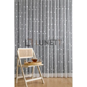 Lunett Home Kullanıma Hazır Ekru Renk Büyük Yıldızlı Desen (1x2) Seyrek Pile Tül Perde