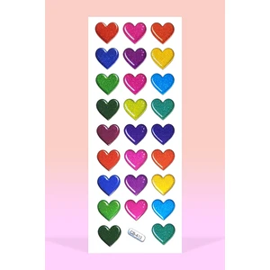 Simli Renkli Kalpler 26 Adet Yapışkanlı Kabartmalı Sticker