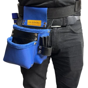 İKİZ DERİ Hakiki Deriden Elektrikçi Usta Önlüğü Mavi-Siyah