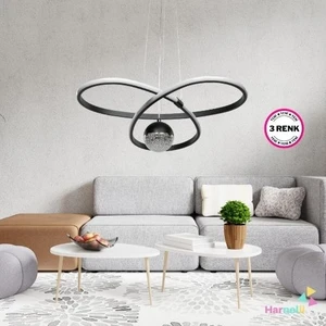 3 Renk Yanabilen Şeker Camlı Modern Ledli Avize