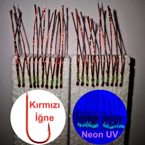 Çapari, İstavrit Çaparisi, 20x12 Beden, Ultraviyole Uv Neon Kırmızı Sim, 11 No Kırmızı İğne, 10 İğneli 2li Paket
