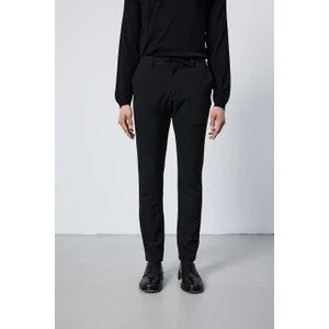 Erkek Slim Fit Beli Lastikli Ipli Fermuarlı Likralı Rahat Siyah Jogger Pantolon