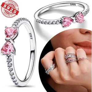 Poseidons Jewellery Gümüş Işıltılı Pembe Fiyonk Yüzük