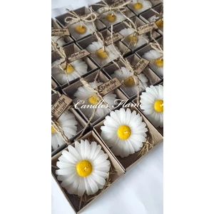 Candles Flame 20 Adet Söz Nişan Kına Nikah Hatırası Süslemeli Papatya Hediyelik Mum