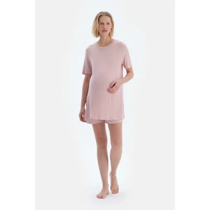 Açık Pembe Kaşkorse Hamile Tişört Şort Pijama Takımı