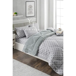 Yılmaz Tekstil Denizli Çift Kişilik Welsoft Yorgan Uyku Seti | Lastikli Çarşaflı | Gri Zincir | Çeyiz Seti  | Çeyiz Takımı