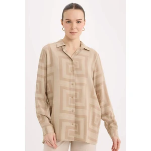 Loose Fit Gömlek Yaka Desenli Uzun Kollu Gömlek Tunik T0609AZ25SP