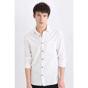 %100 Pamuk Regular Fit Basic Düz Uzun Kollu Beyaz Gömlek D7079AX25SP