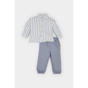 Erkek Bebek 2'li Takım Çizgili Gömlek Beli Paçası Lastikli Alt