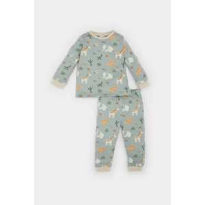 Erkek Bebek Pijama Takımı Safari Baskılı Uzun Kollu Üst Beli Lastikli Uzun Alt E0760A525SP