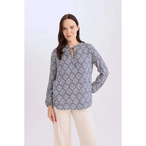 Regular Fit Apaş Yaka Desenli Uzun Kollu Bluz N1809AZ25SP