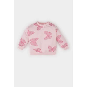 Kız Bebek Bisiklet Yaka Kelebek Desenli İçi Yumuşak Tüylü Sweatshirt E2947A525SP