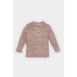 Kız Bebek Bisiklet Yaka Fitilli Kaşkorse Leopar Desenli Uzun Kollu Tişört E5094A525SP