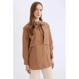 Relax Fit Fiyonk Yaka Poplin Uzun Kollu Gömlek Tunik D4152AX25SP