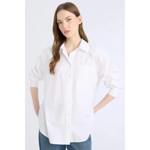 Oversize Geniş Kalıp Tek Cepli Poplin Uzun Kollu Gömlek D9174AX25SP