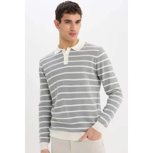 Defacto Standart Fit Polo Yaka Çizgili Triko Kazak E7604Ax24Wn