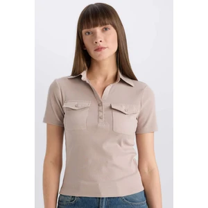 Slim Fit Dar Kesim Polo Yaka Fitilli Kaşkorse Cepli Kısa Kollu Tişört E5403AX25SP