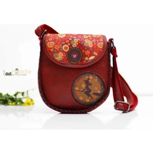 Hoodie Mouse Cadı Figürlü Çapraz Örgülü Kol Çantası Etnik Bohem Style - Bordo