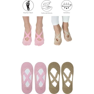 Maruf Shop 4 Adet Bayan Kaydırmaz Tabanlı Yoga Pilates Fitness Dans ve Spor Çorabı