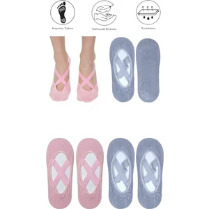 Maruf Shop 4 Adet Bayan Kaydırmaz Tabanlı Yoga Pilates Fitness Dans ve Spor Çorabı
