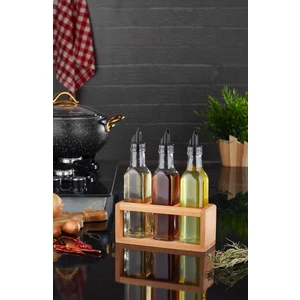 3 Lü Yağlık Seti, Ahşap Stantlı Yağlık Sirkelik 250 ml