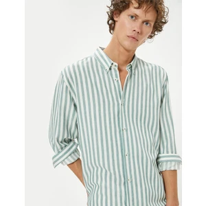 Slim Fit Gömlek Uzun Kollu Düğmeli Yaka Detaylı Pamuk Karışımlı