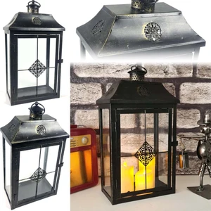 Binbir Reyon Eskitme Metal Mum Feneri Şamdan Tealight Mumluk 41 cm  Kahverengi Büyük Boy MA097