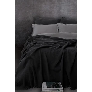 Cocoon %100 Pamuk 4 Kat Müslin Çift Kişilik Yatak Örtüsü Siyah 200x220