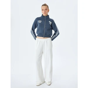 Fermuarlı Cepli Biyeli Kolej Baskılı Sweatshirt