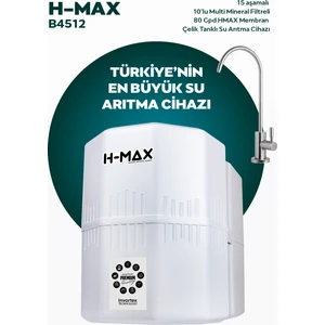 H-MAX Reverse Osmosis System H-Max 13 Aşama 12 Litre Çelik Tanklı Mineralli Su Arıtma Cihazı - 0018