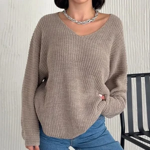 V Yaka Selanik Örgü Oversize Triko Kazak