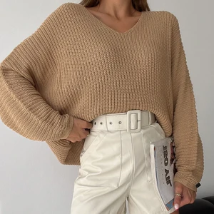 V Yaka Selanik Örgü Oversize Triko Kazak