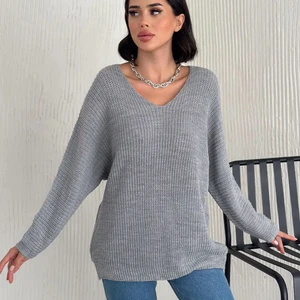 V Yaka Selanik Örgü Oversize Triko Kazak