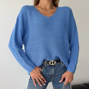 V Yaka Selanik Örgü Oversize Triko Kazak